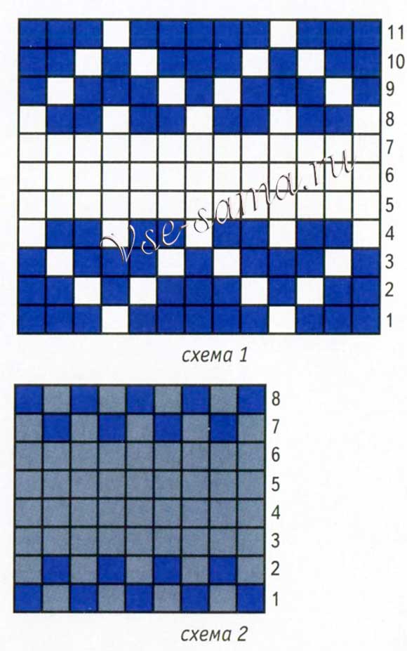 Двойные тапочки спицами с жаккардовым узором, схема