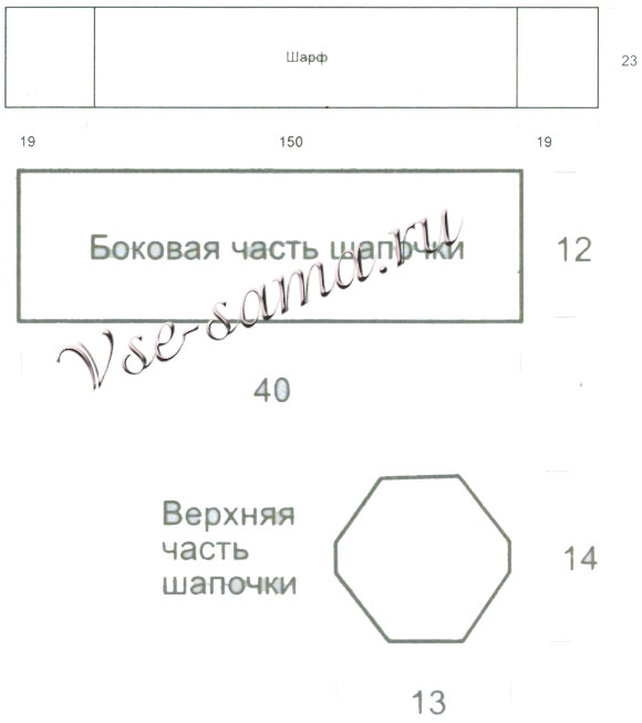Шапка и широкий шарф, выкройка