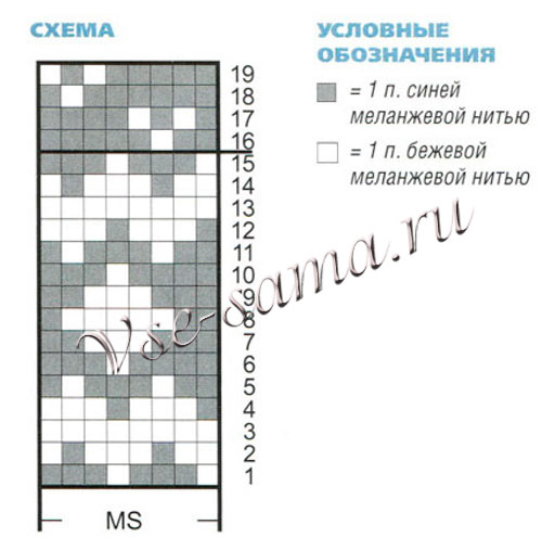 Шапка из синей меланжевой пряжи, схема