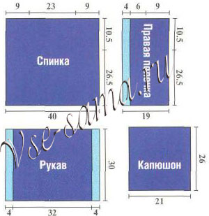 Выкройка синей кофточки с капюшоном Выкройка синей кофточки с капюшоном