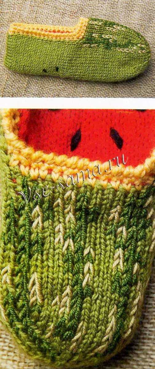 Тапочки спицами арбузы, 2