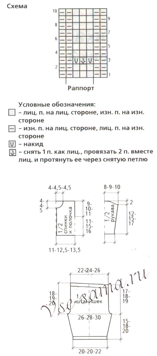 Бело-розовый комплект спицами, схема