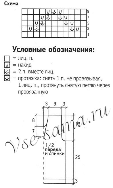 Черный жилет с ажурным узором, схема