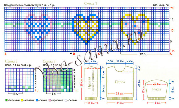 Джемпер и шапочка - Милые сердечки, схема