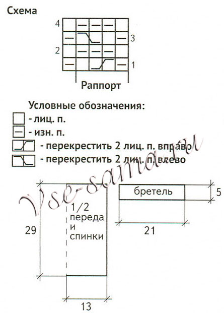 Фиолетовый топ с косами, выкройка