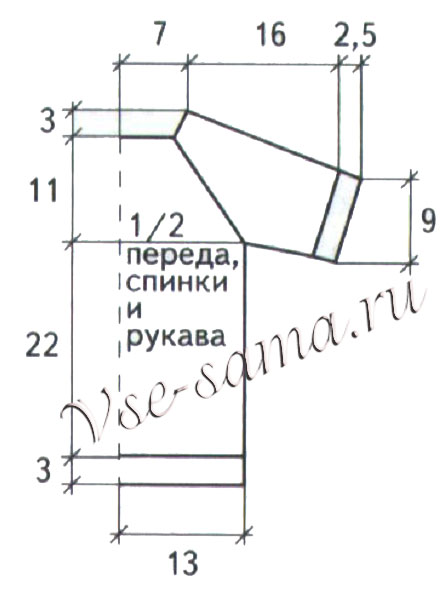 Выкройка для вязания футболки-реглан в полоску