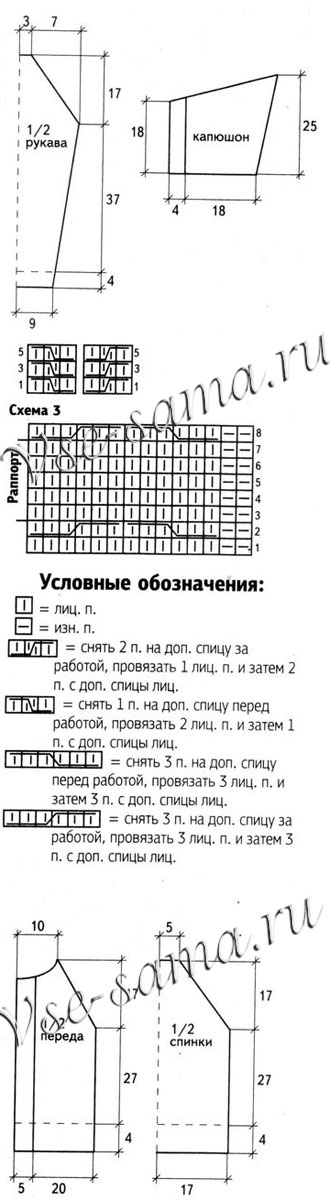 Жакет с капюшоном и сумочка, схема