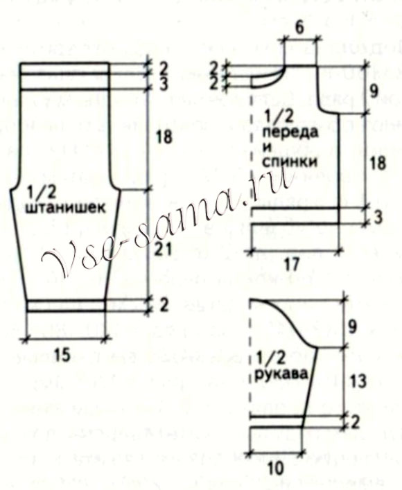 Комплект спицами - кофточка и штанишки, выкройка