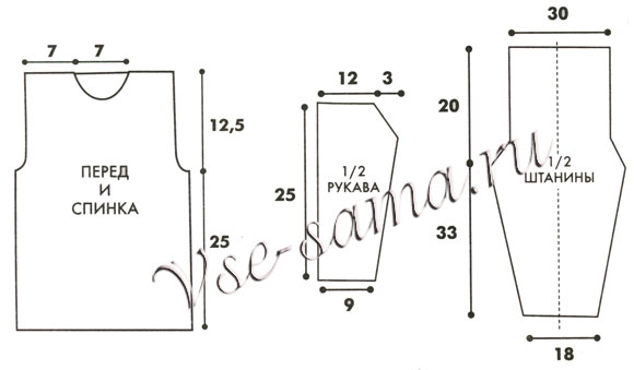Костюм спицами - джемпер и штанишки, выкройка
