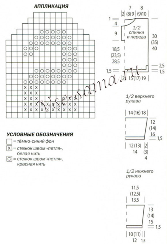 Красный пуловер с воротником поло, схема