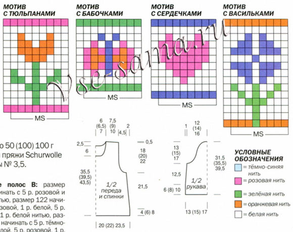 Полосатый пуловер с мотивами, схема