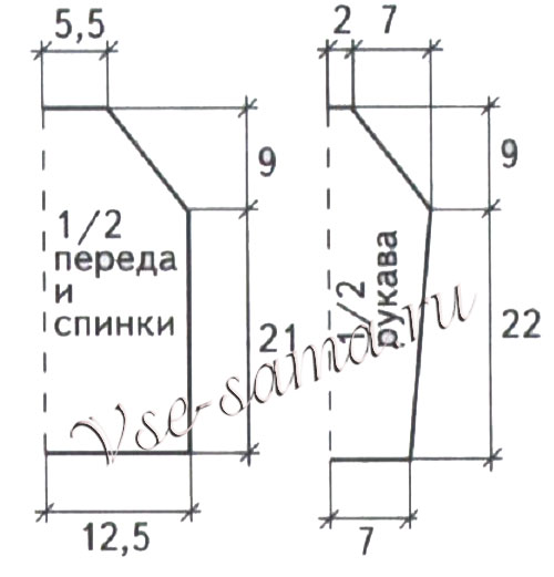 Полосатый пуловер спицами, выкройка