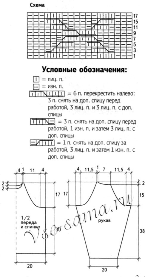 Пуловер с косами на девочку, схема