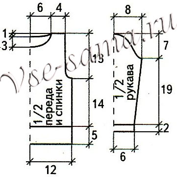 Пуловер спицами с кармашком, выкройка