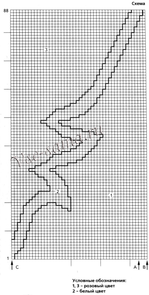 Розовый пуловер с интарсией, схема