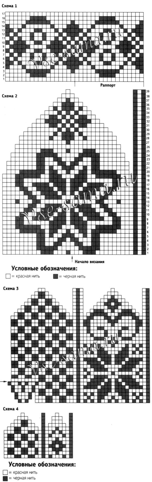 Шапочка и варежки с орнаментом, схемы