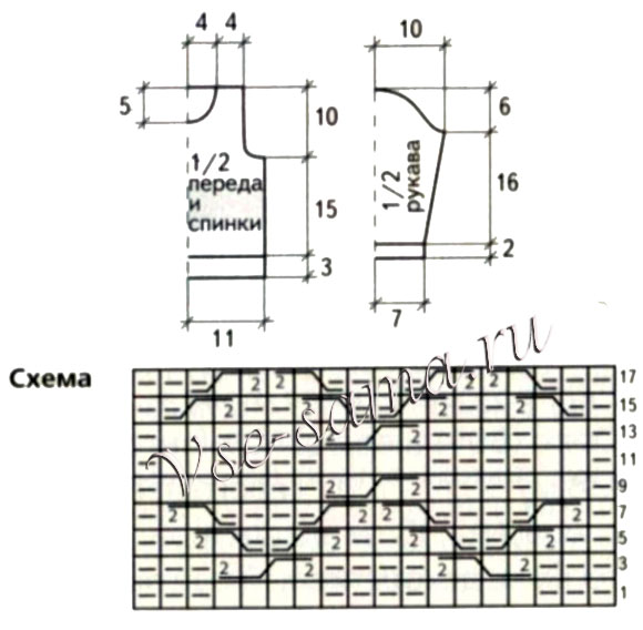 Сиреневая кофточка спицами с бантиками, схема