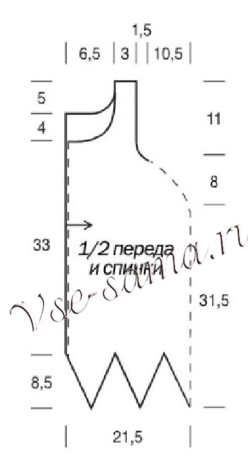 Туника и нарукавники спицами с зигзагами, выкройка