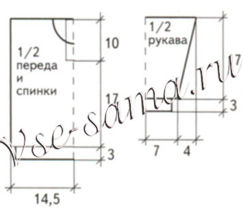 Желтый пуловер с полосатыми рукавами, выкройка