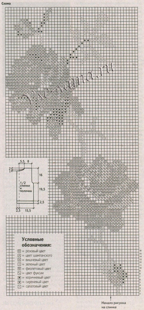 Жилет с розами спицами, схема Жилет с розами спицами, схема
