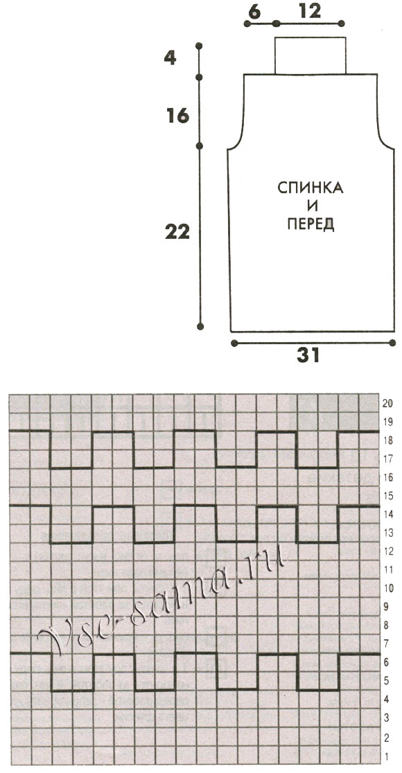 Схема и выкройка для вязания жилетки