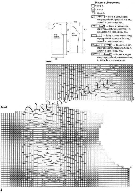Белый жакет с косами и шапка, схемы 1-2