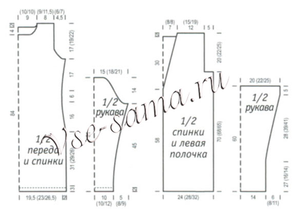 Голубое платье и длинный жакет, выкройка