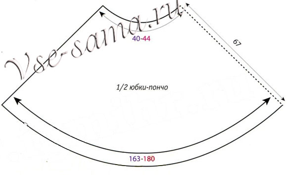 Юбка-пончо и шарф-труба спицами, выкройка