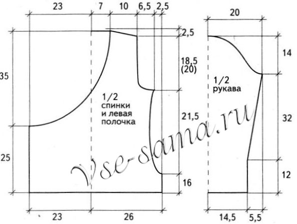 Коричневый жакет спицами, выкройка