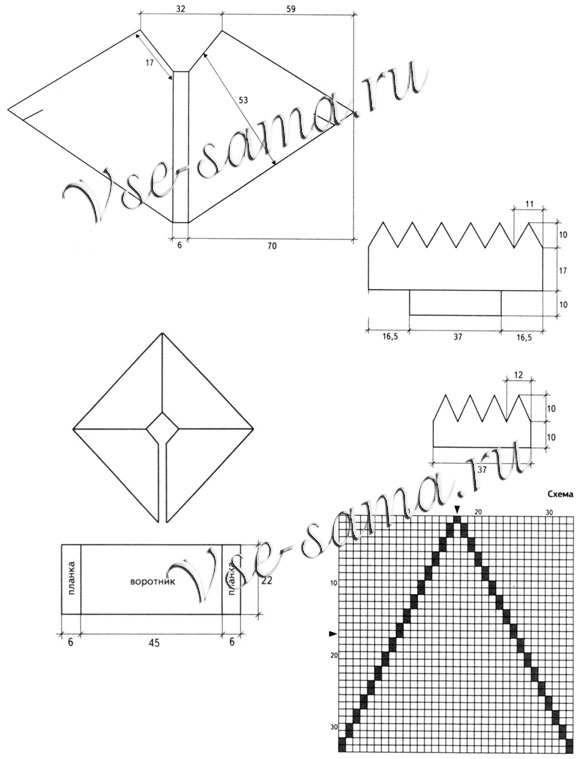 Меланжевое пончо на пуговицах и берет-таблетка, схемы