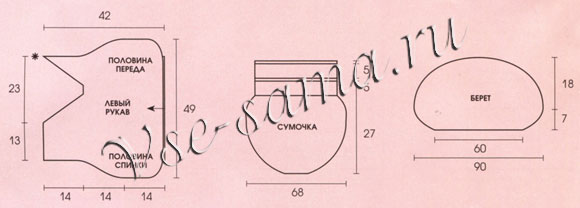Накидка, берет и сумочка, выкройка