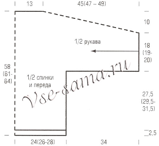 Выкройка для вязания пуловера