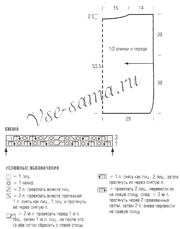 Схема и выкройка для вязания узорчатого пуловера