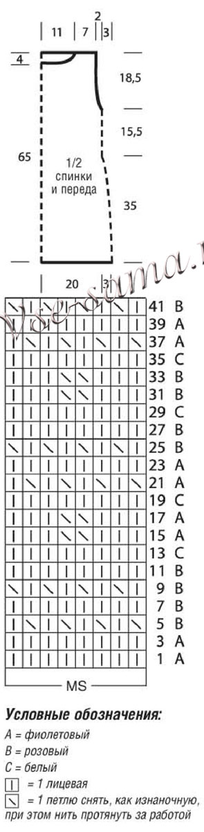 Схема и выкройка для вязания топа Схема и выкройка для вязания топа
