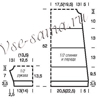 Выкройка для вязания удлинённого топа Выкройка для вязания удлинённого топа