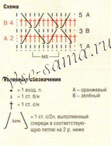 Схема вязания рельефных ромбов