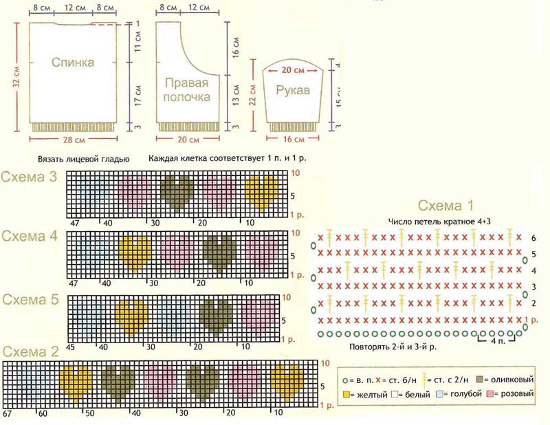 Кофточка для малыша - Сердечки- Схема1-5 Кофточка для малыша - Сердечки- Схема1-5