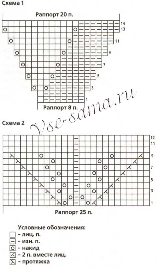 Ажурные гольфы с оборкой, 2 схемы