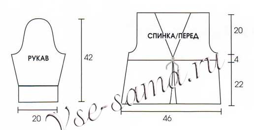 Схема для вязания короткого жакета на завязках Схема для вязания короткого жакета на завязках