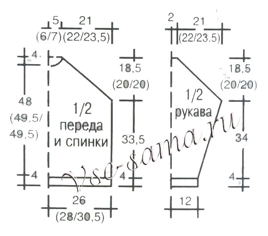 Схема для вязания полосатого пуловера с рукавами реглан Схема для вязания полосатого пуловера с рукавами реглан