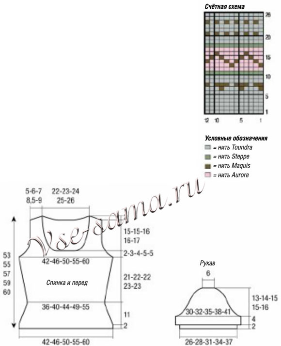 Пуловер и митенки спицами, схема