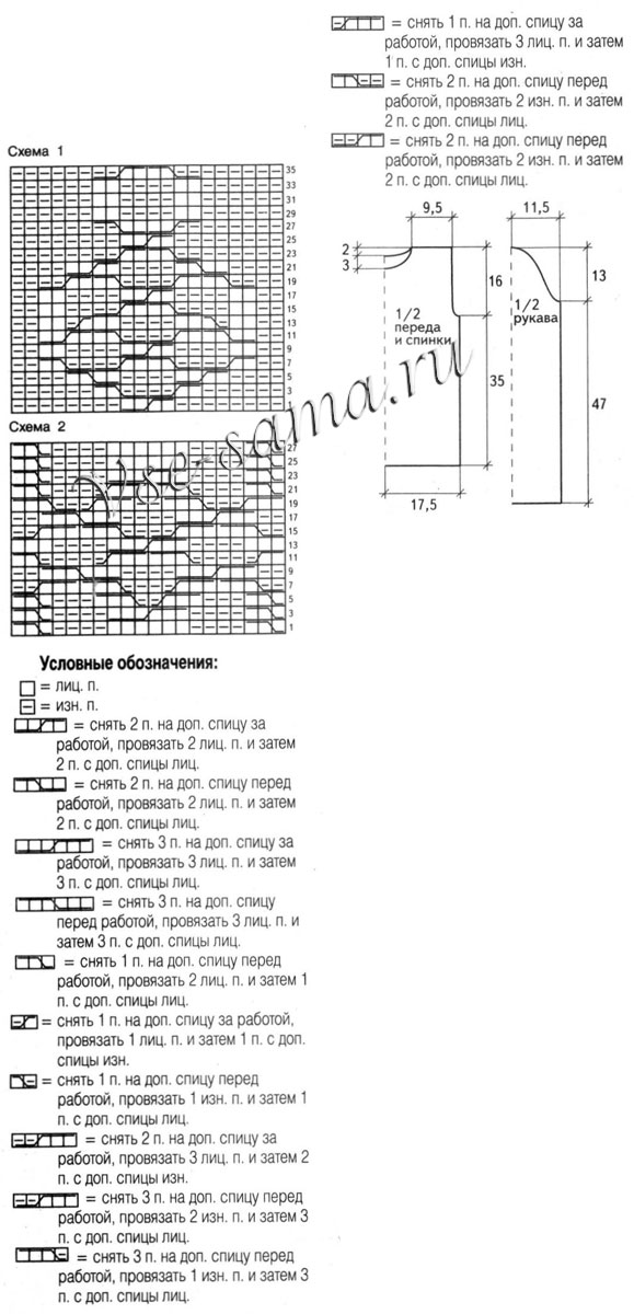 Розовый свитер с рельефным узором, схема
