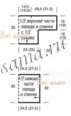 Схема вязания туники с поперечной нижней частью Схема вязания туники с поперечной нижней частью
