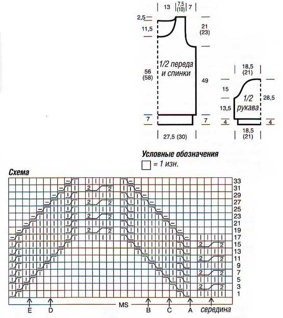 Схема вязания удлинённого лилового пуловера Схема вязания удлинённого лилового пуловера