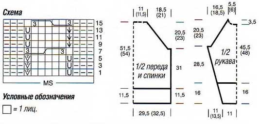 Схема вязания узорчатого пуловера с большим воротником Схема вязания узорчатого пуловера с большим воротником