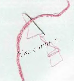 Тонкой пряжей в тон закрепите нити при помощи иглы Тонкой пряжей в тон закрепите нити при помощи иглы