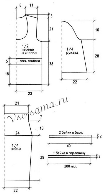 Схема вязания деталей костюма