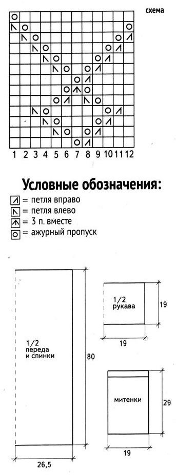 Схема для вязания туники и митенок