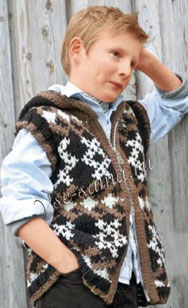 Жилет спицами с жаккардовым узором и капюшоном Жилет спицами с жаккардовым узором и капюшоном