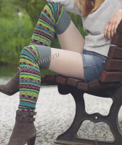 Гетры спицами - контрастные полоски, фото Гетры спицами - контрастные полоски, фото